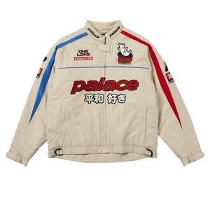 PALACE Beige Bomber Jacket with Red and Blue Accents